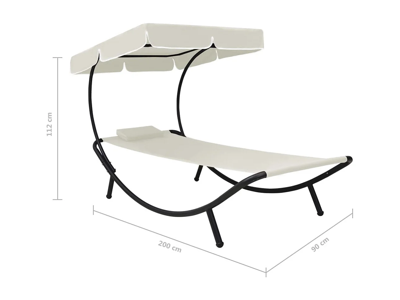 Chaise longue de jardin avec auvent et oreiller Blanc crème