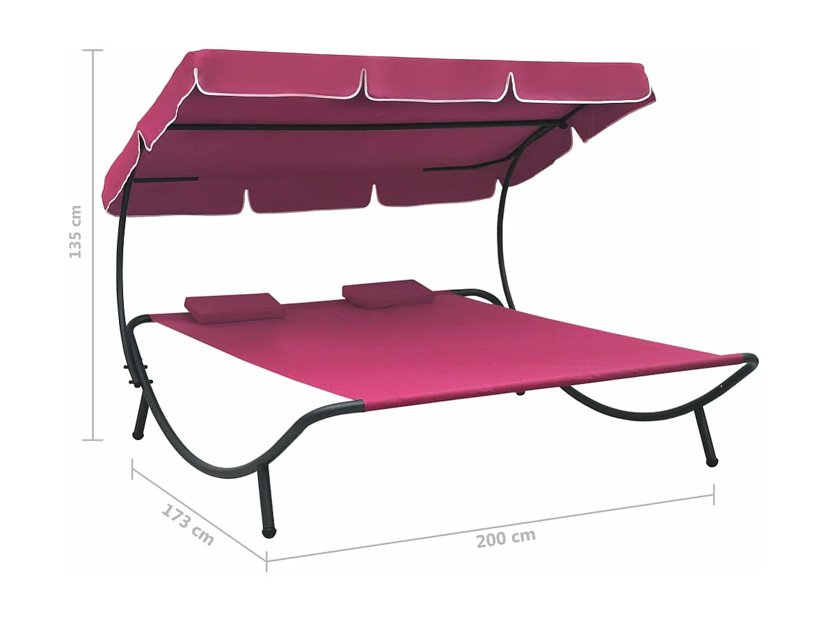 Lit de repos d'extérieur avec auvent et oreillers Rose