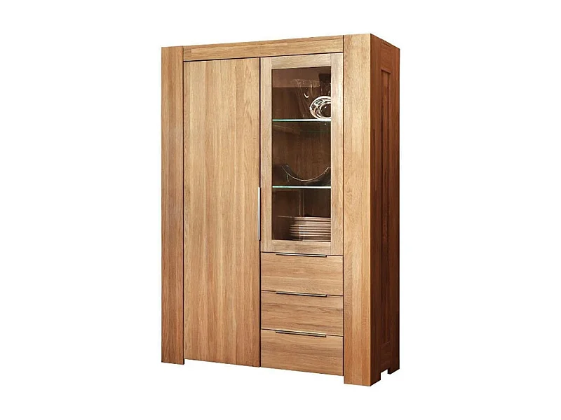 Vitrina roble macizo 2 puertas 3 cajones Nordo 130 cm