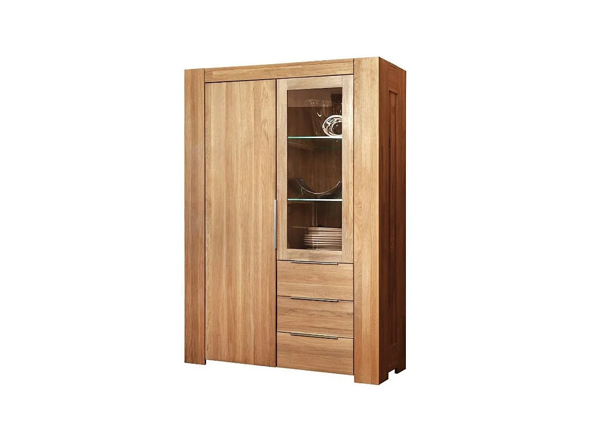 Massief eiken vitrinekast 2 deuren 3 laden Nordo 130 cm