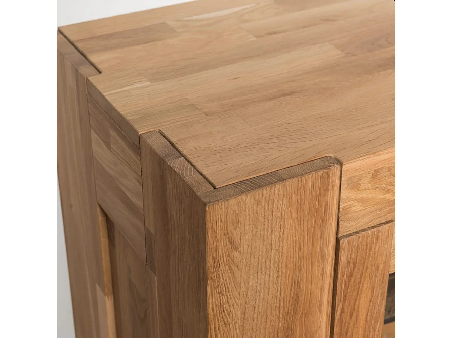 Vitrine en chêne massif 2 portes 3 tiroirs Nordo 130cm