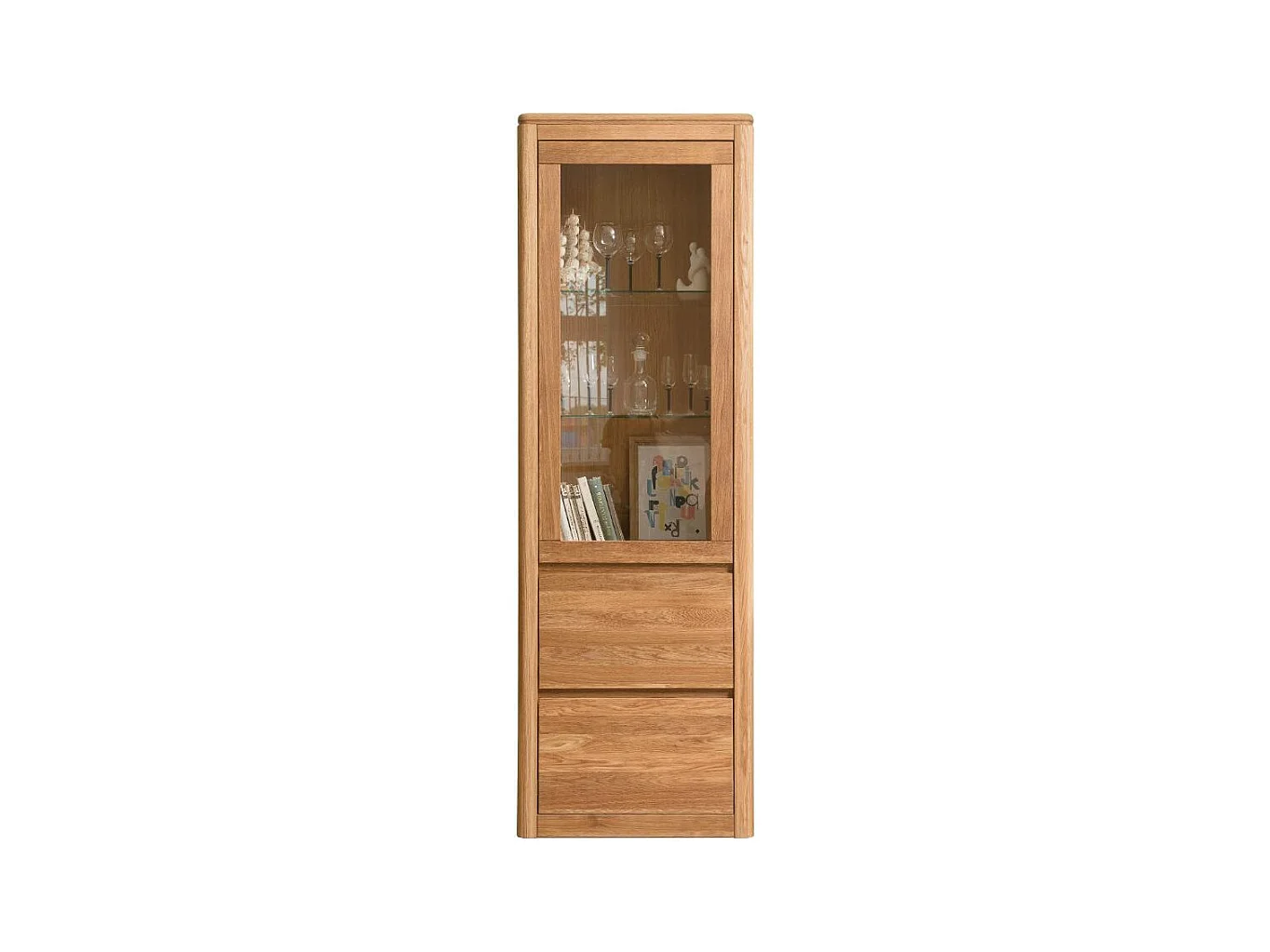 Vitrine 1 porte en chêne massif et verre Velida 61cm