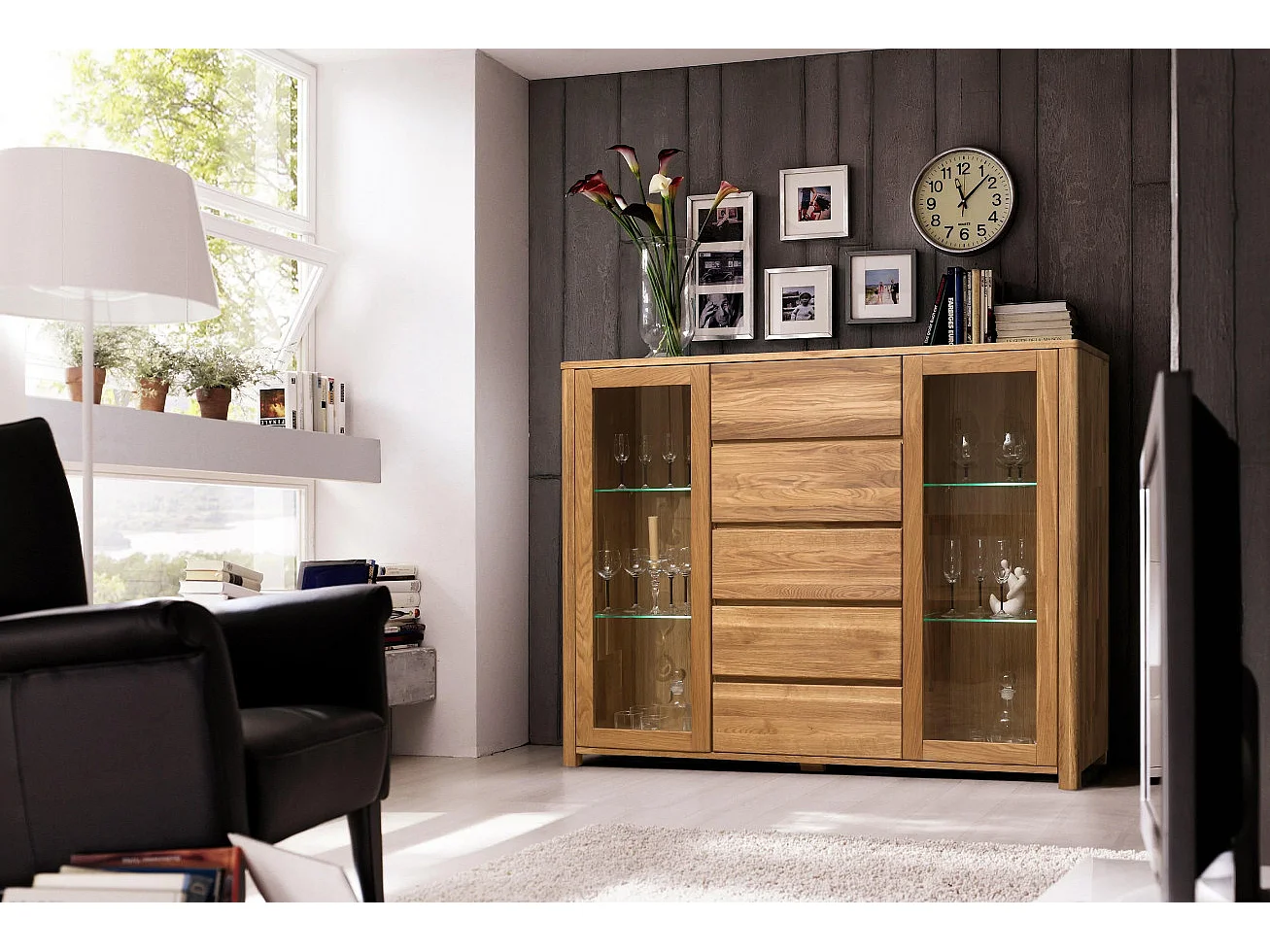 Vitrine en chêne massif Eliza 160cm