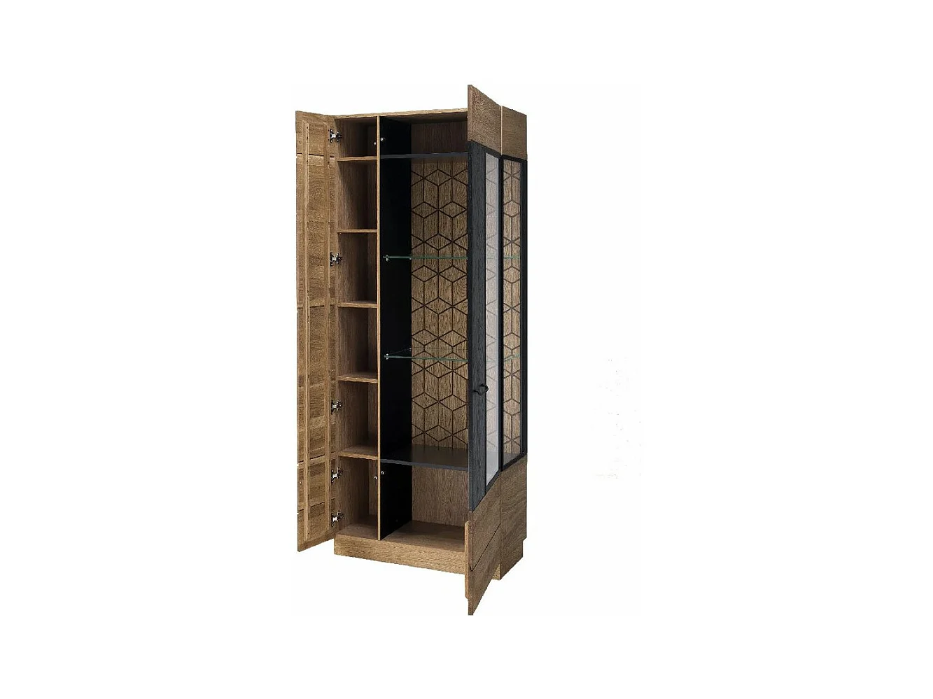 Vitrine en bois de chêne miel et acier noir Mazora 95cm