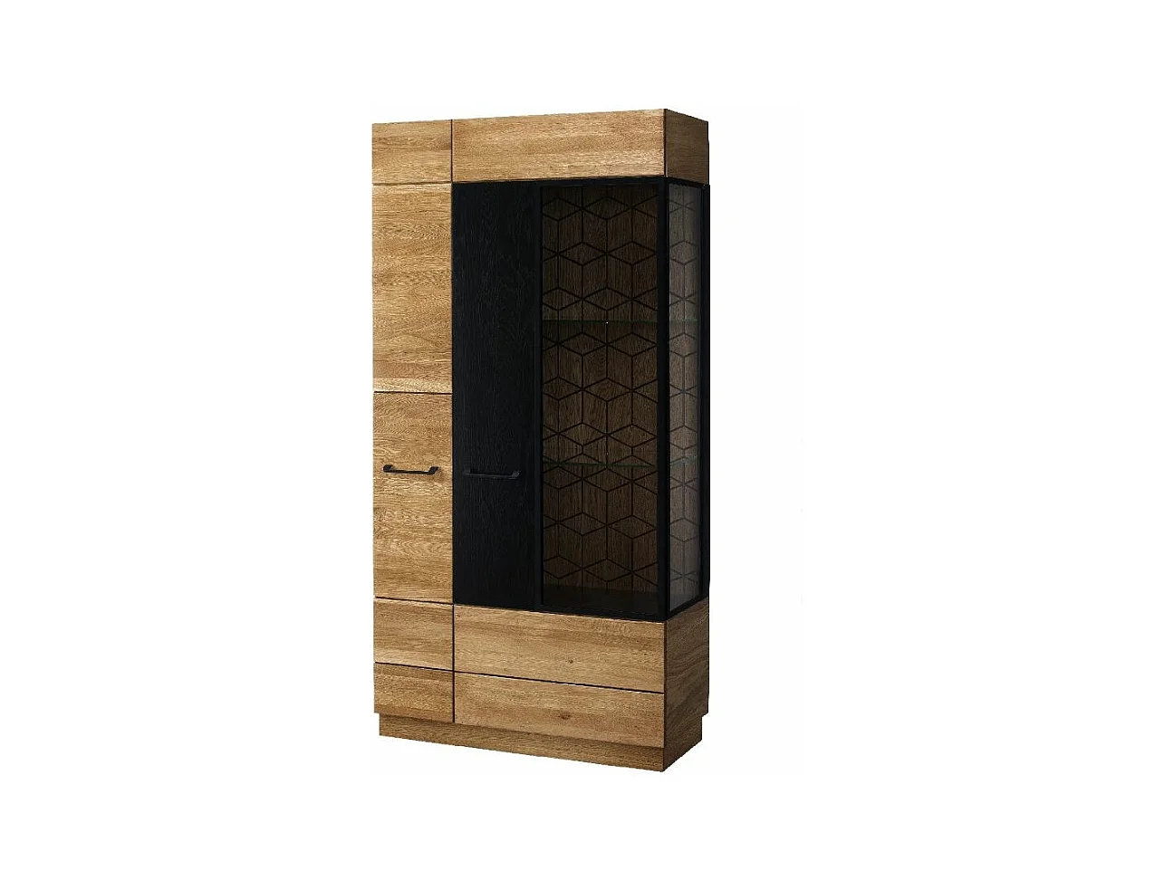 Vitrine en bois de chêne miel et acier noir Mazora 95cm