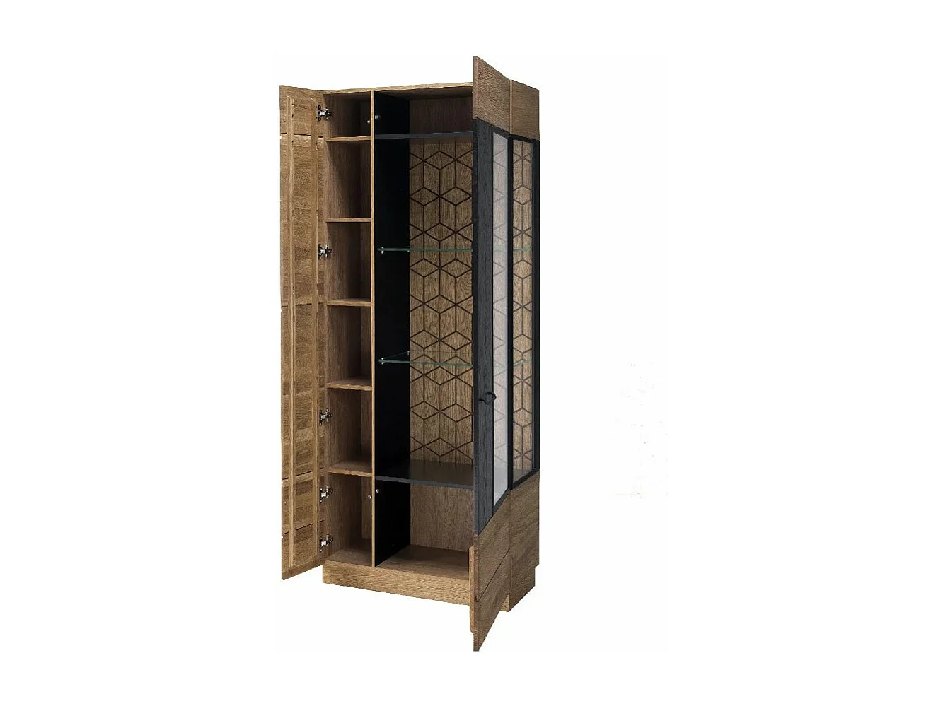 Vitrine en bois de chêne miel et acier noir Mazora 95cm