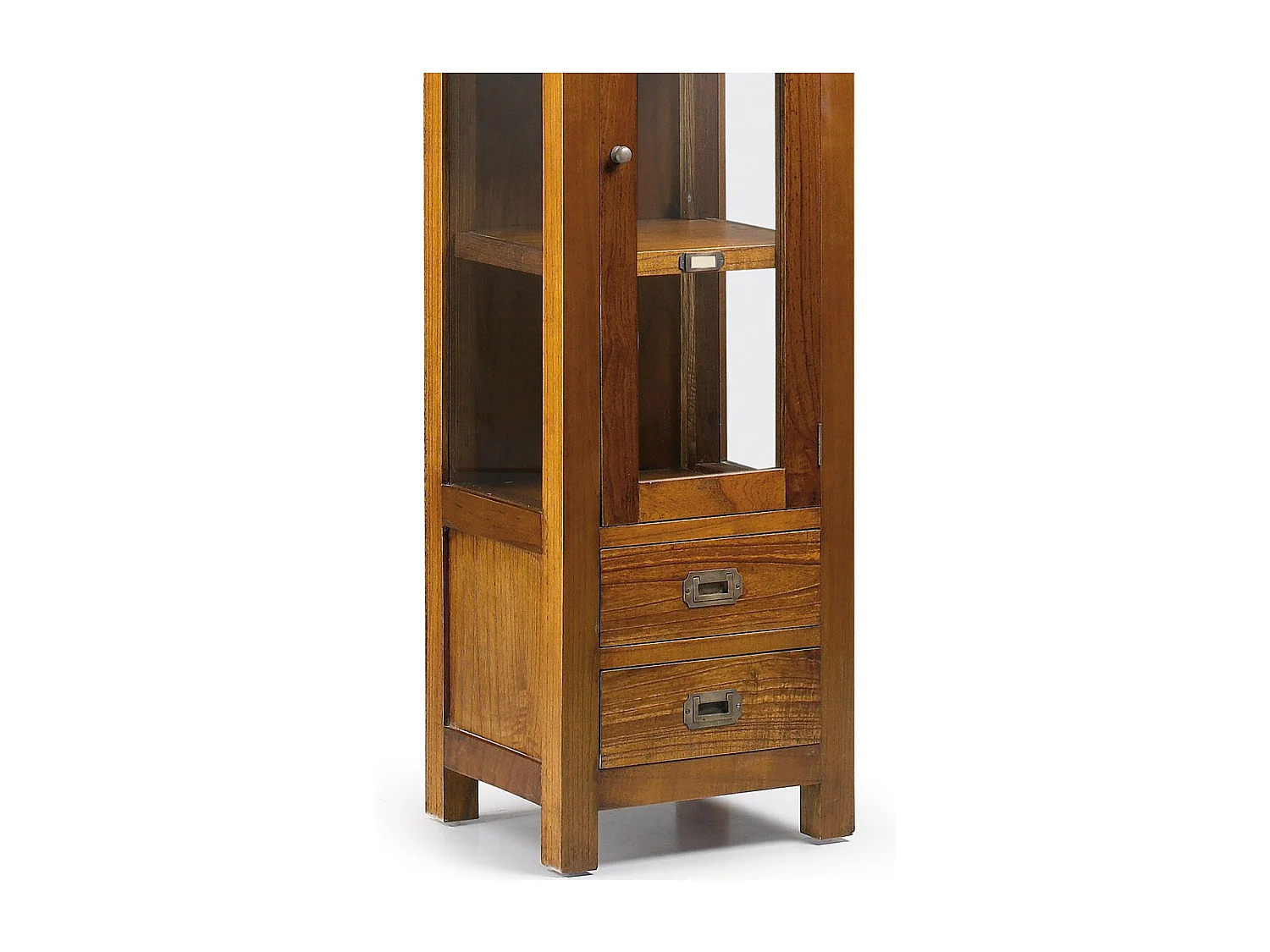 Vitrine en bois massif de Mindy 1 porte 2 tiroirs 2 étagères Orka 40cm