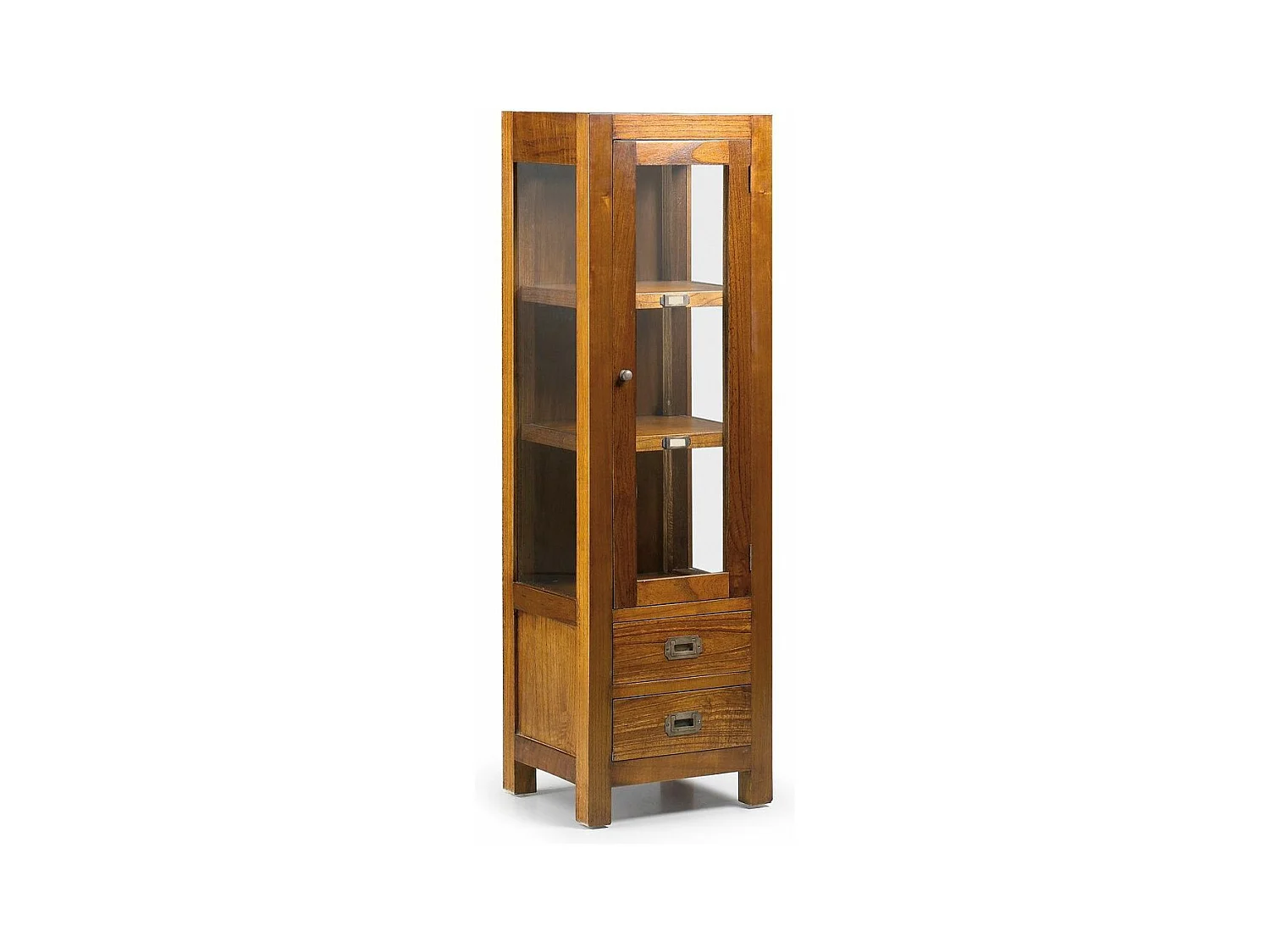 Vitrine en bois massif de Mindy 1 porte 2 tiroirs 2 étagères Orka 40cm