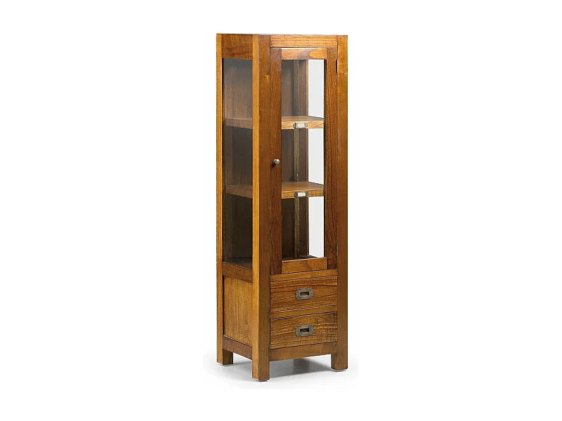 Vitrine en bois massif de Mindy 1 porte 2 tiroirs 2 étagères Orka 40cm