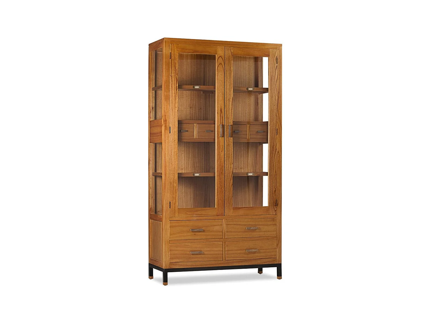 Vitrine en bois clair massif de Mindy 2 portes 8 tiroirs Zandhu 100cm