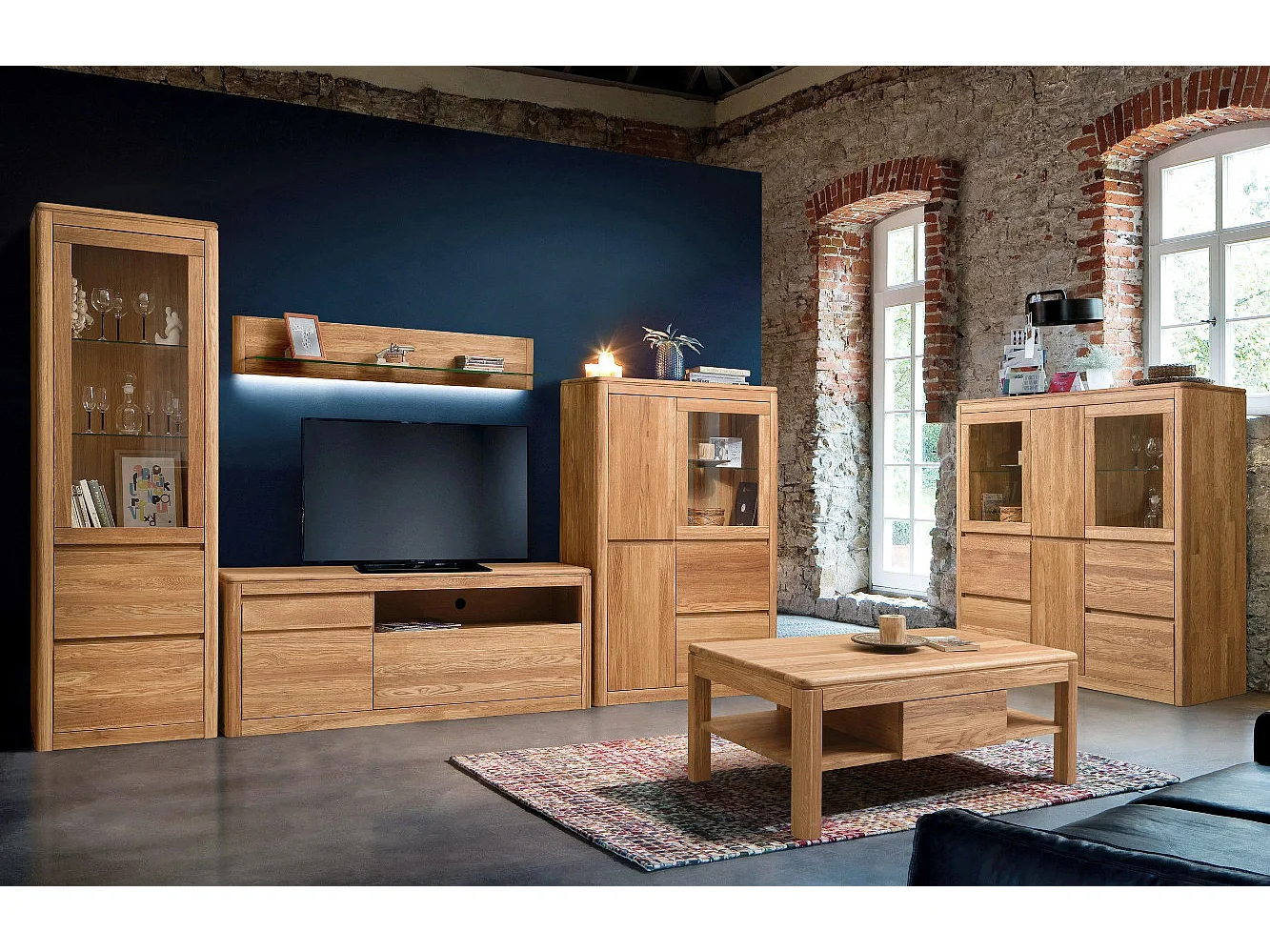 Vitrine en chêne massif et verre Velida 100cm