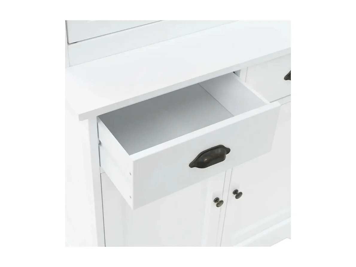 Vaisselier 4 portes 2 tiroirs pin massif blanc Iris