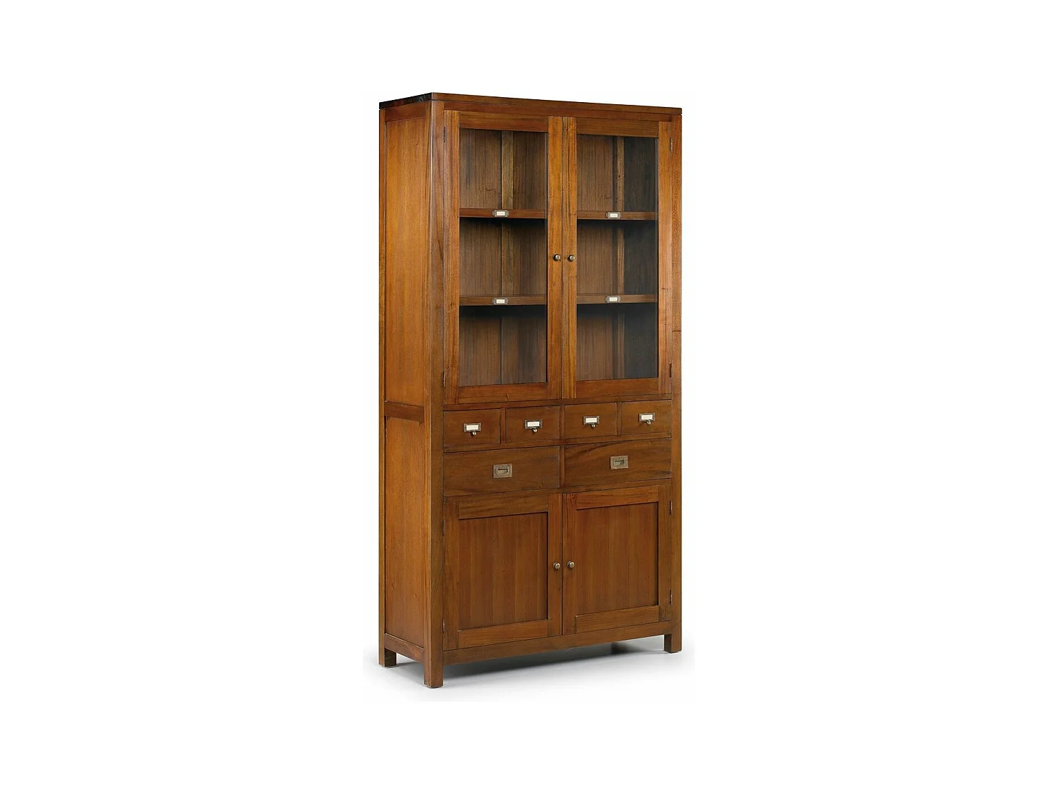 Vitrine coloniale 4 portes 6 tiroirs en bois d'acajou massif Falkane 105cm
