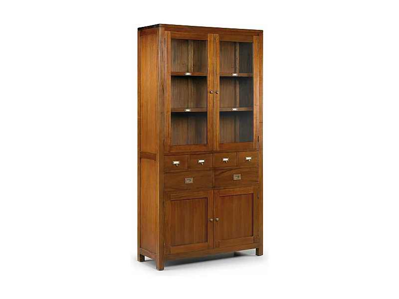 Vitrine coloniale 4 portes 6 tiroirs en bois d'acajou massif Falkane 105cm