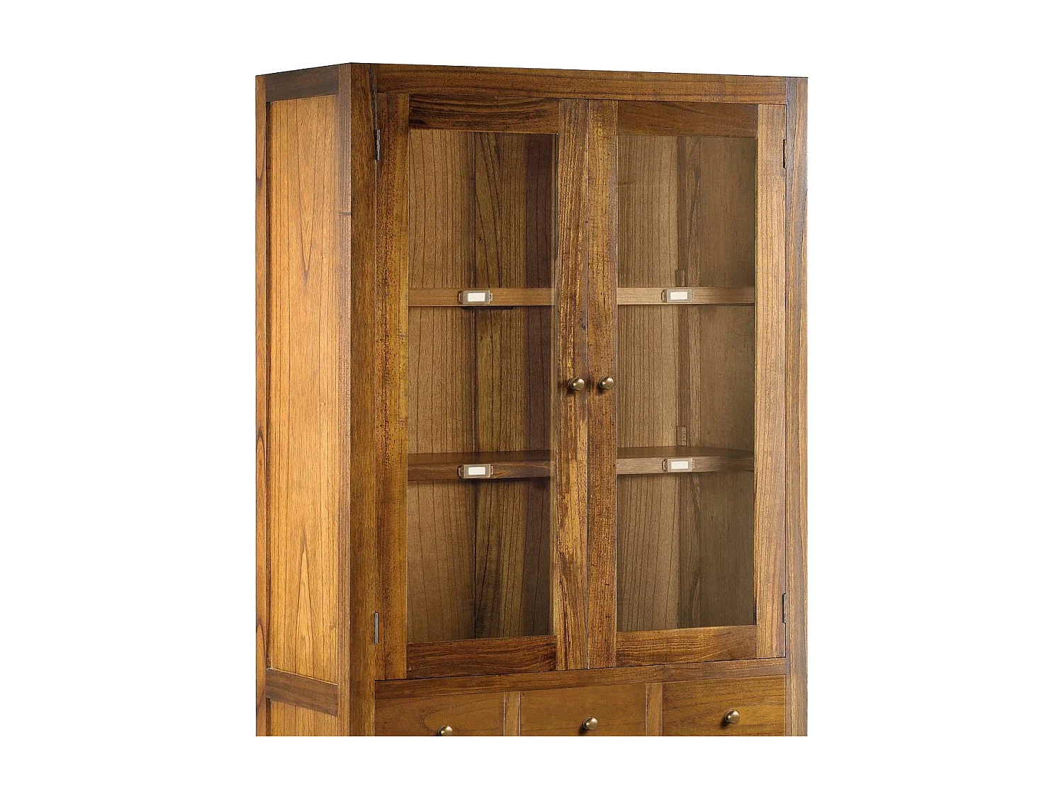 Vitrina Mindy madera maciza 4 puertas 3 cajones Orka 120 cm
