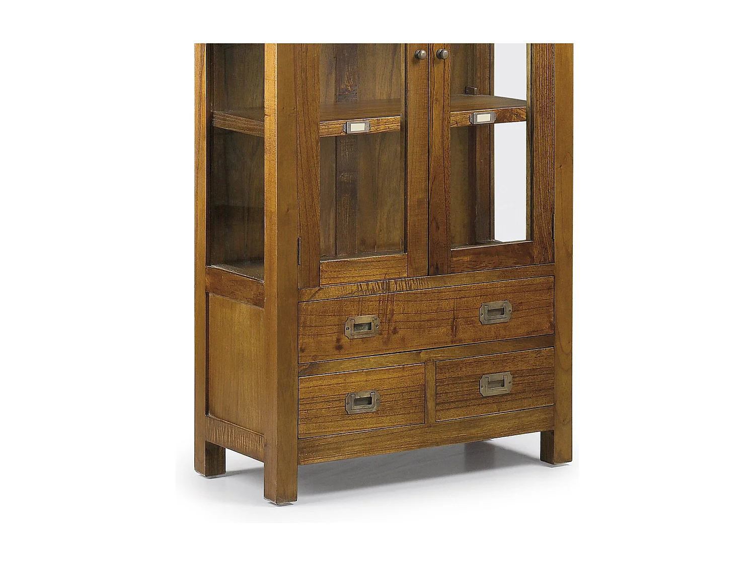 Vitrine en bois massif de Mindy 2 portes 3 tiroirs 2 étagères Orka 70cm