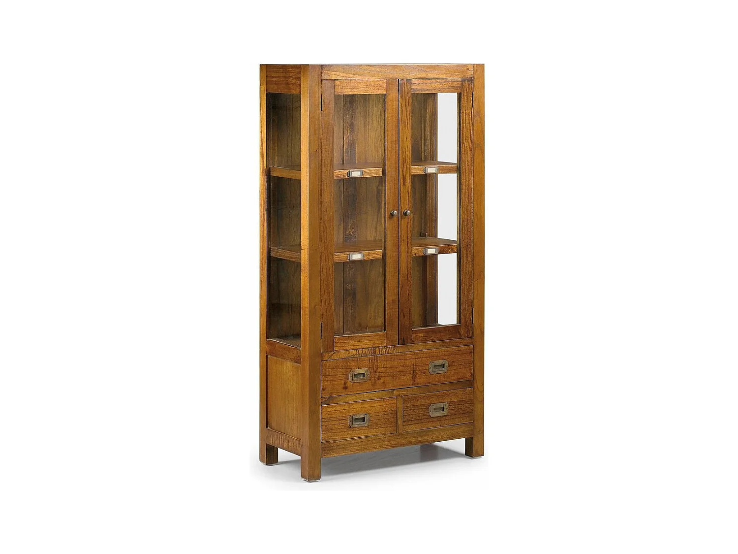 Vitrine en bois massif de Mindy 2 portes 3 tiroirs 2 étagères Orka 70cm