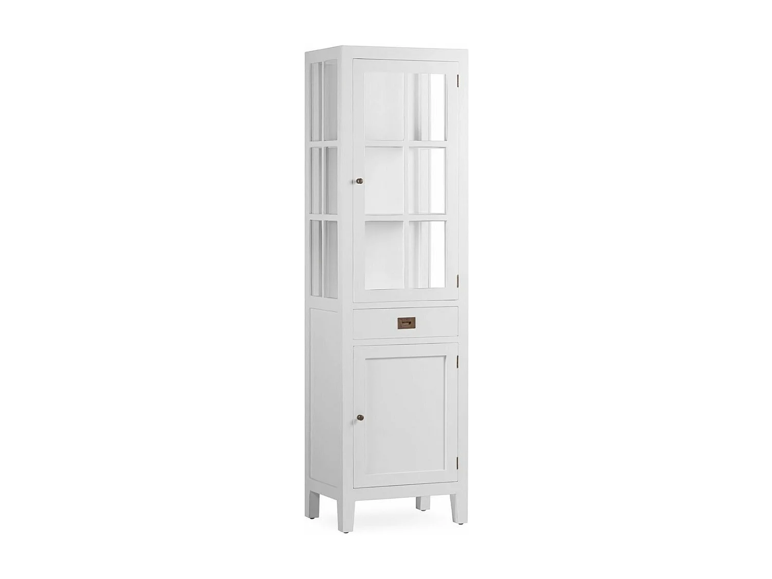 Vitrine 2 portes 1 tiroir bois massif de mindi blanc Kourame 55cm