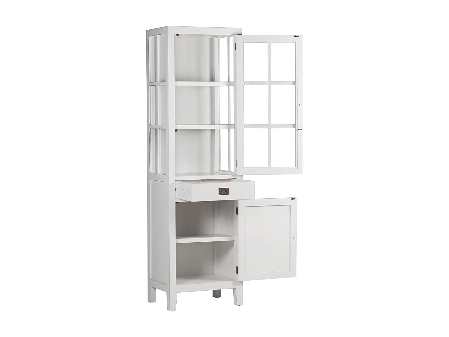 Vitrine 2 portes 1 tiroir bois massif de mindi blanc Kourame 55cm