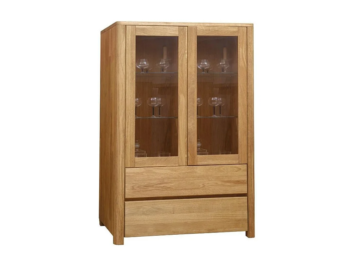 Vitrine en chêne massif 2 portes 2 tiroirs Eliza 90cm
