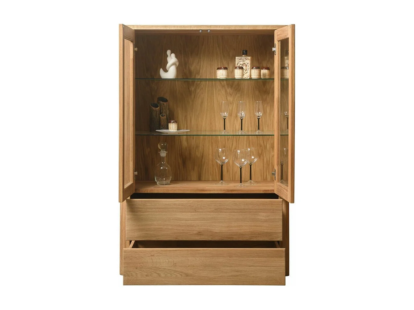 Vitrine en chêne massif 2 portes 2 tiroirs Eliza 90cm