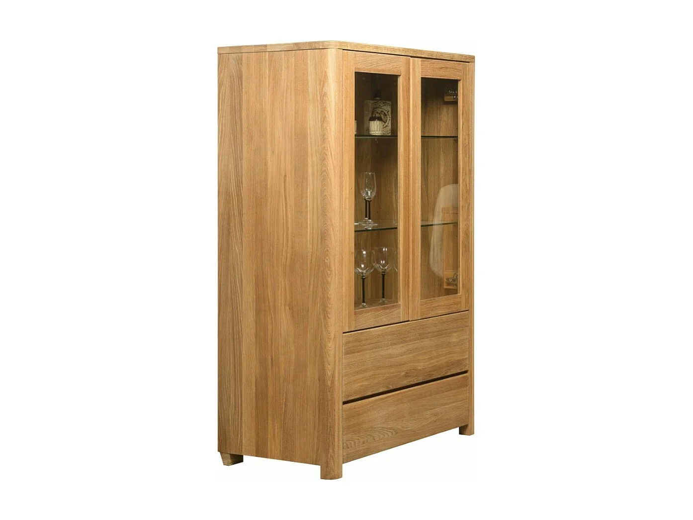Vitrine en chêne massif 2 portes 2 tiroirs Eliza 90cm