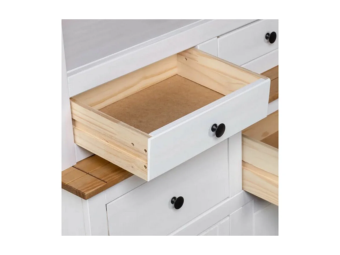 Vaisselier 4 portes 4 tiroirs pin massif blanc Iris