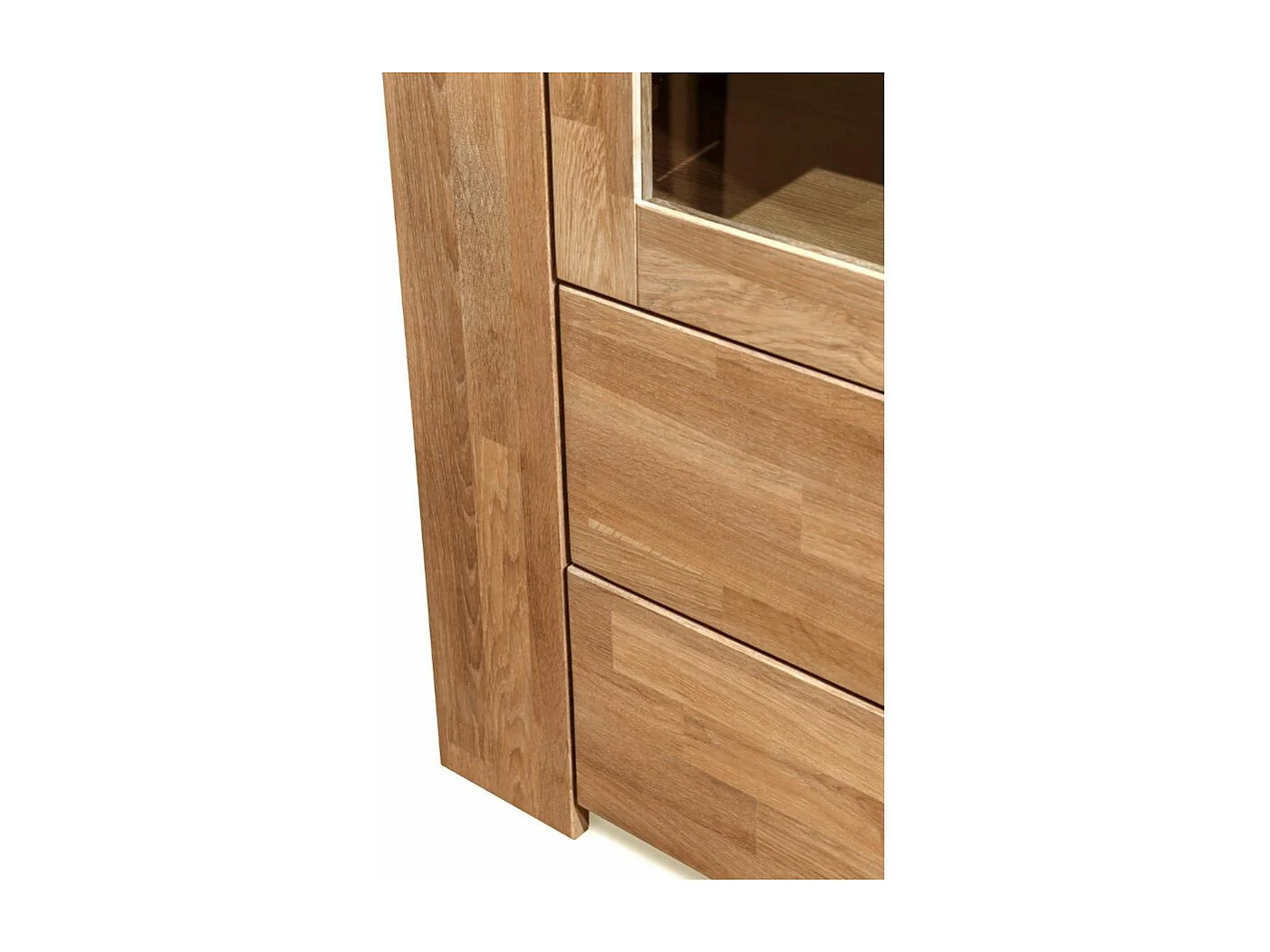 Vitrine en chêne massif 1 porte vitrée 2 tiroirs Nordo 80cm