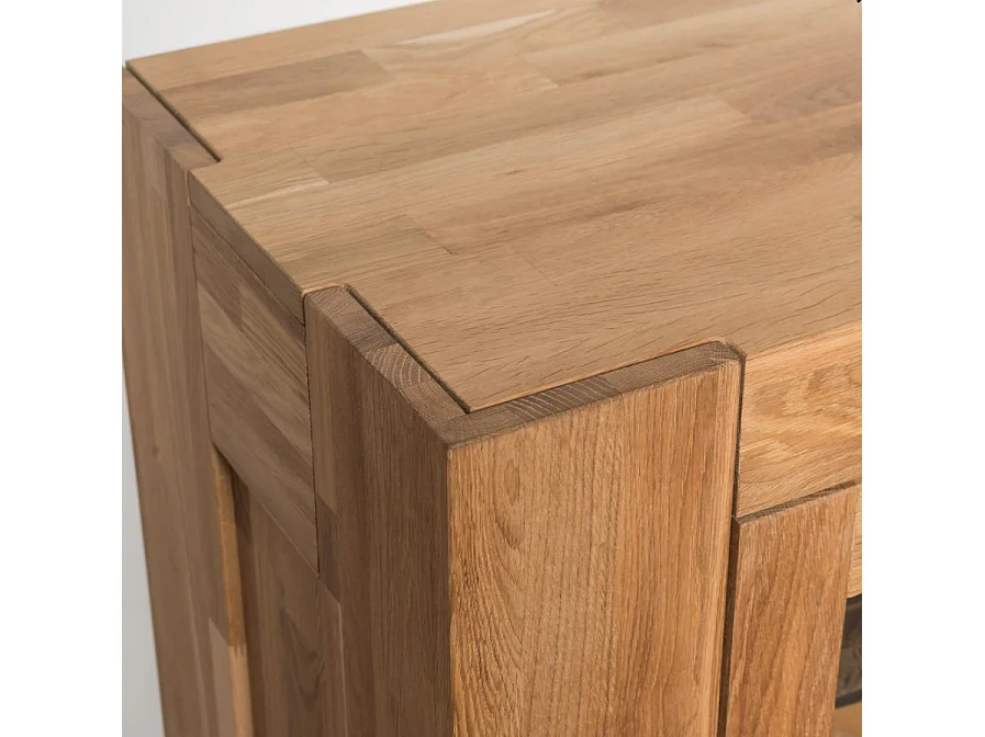 Vitrine en chêne massif 1 porte vitrée 2 tiroirs Nordo 80cm