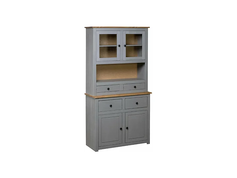 Vaisselier 4 portes 4 tiroirs pin massif gris et clair Iris