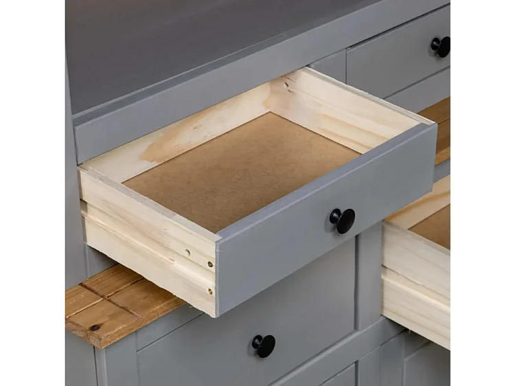 Vaisselier 4 portes 4 tiroirs pin massif gris et clair Iris