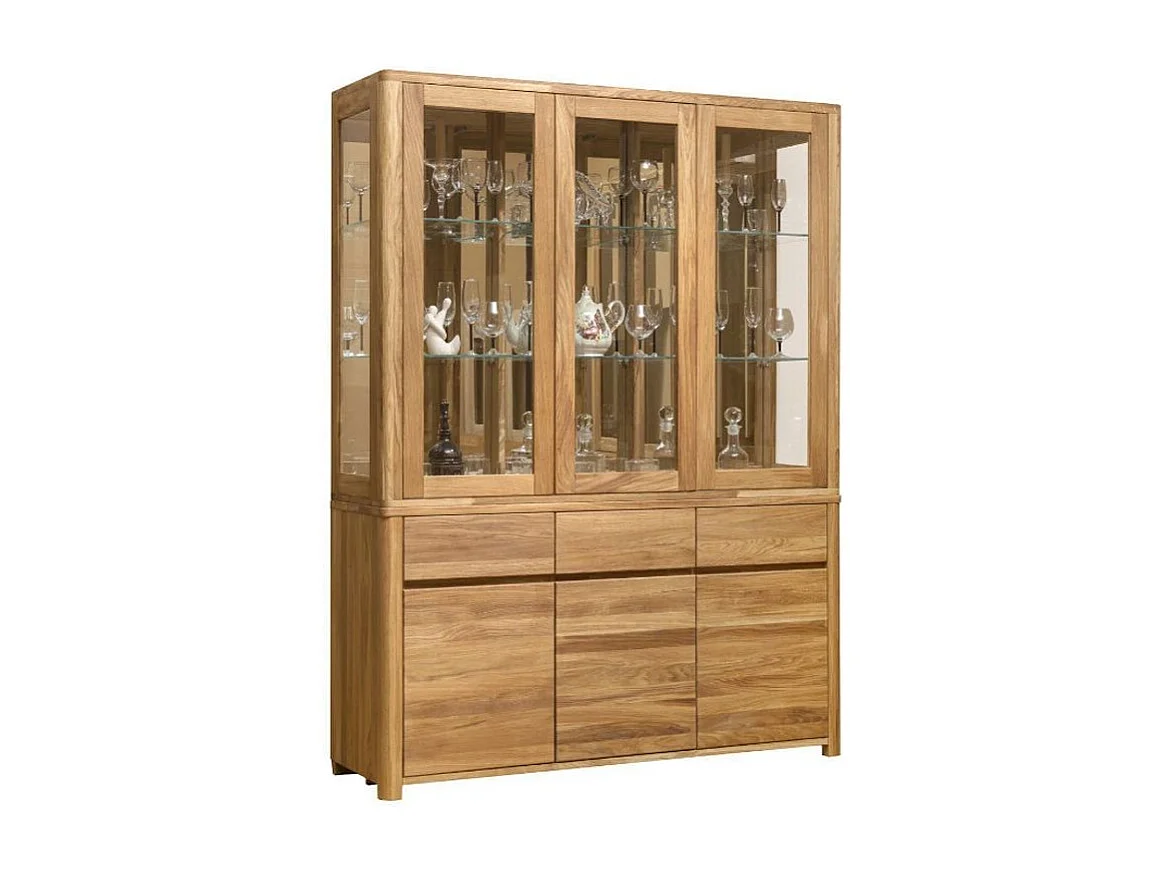 Vitrine en chêne massif 3 portes Eliza 145cm