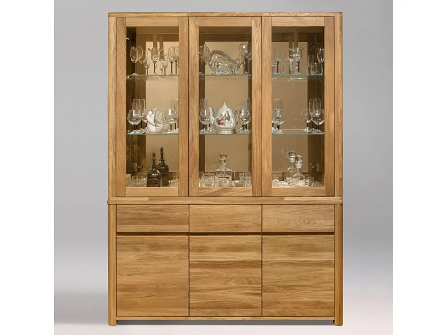 Vitrine en chêne massif 3 portes Eliza 145cm