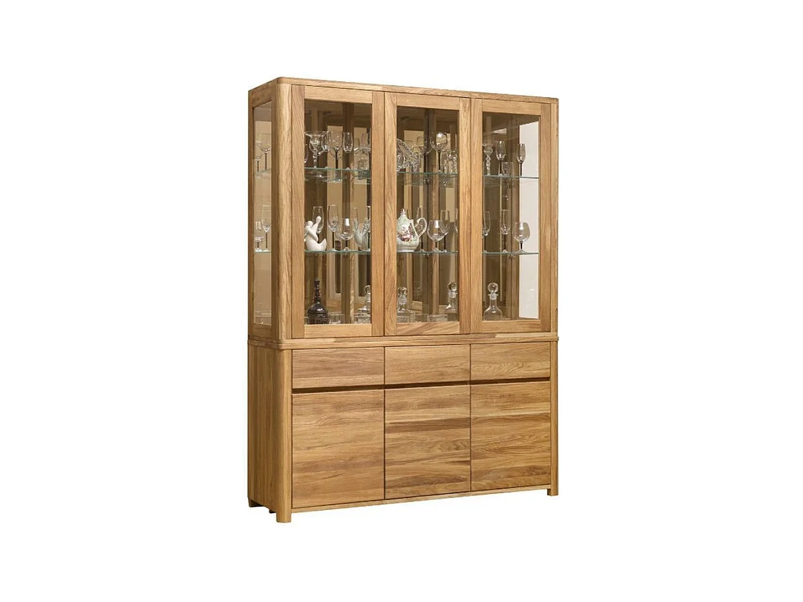 Vitrine en chêne massif 3 portes Eliza 145cm