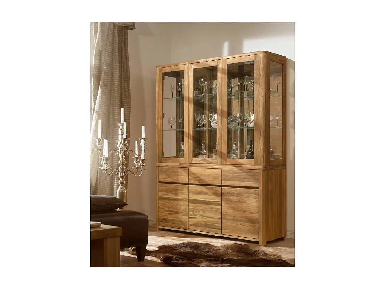 Vitrine en chêne massif 3 portes Eliza 145cm