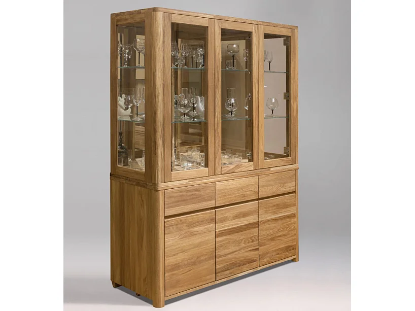 Vitrine en chêne massif 3 portes Eliza 145cm