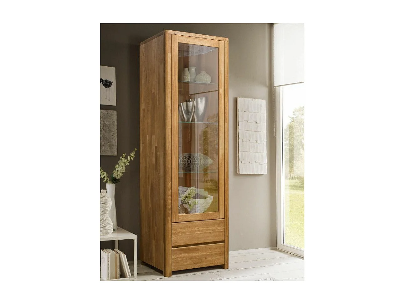 Vitrine en chêne massif 1 porte Eliza 62cm