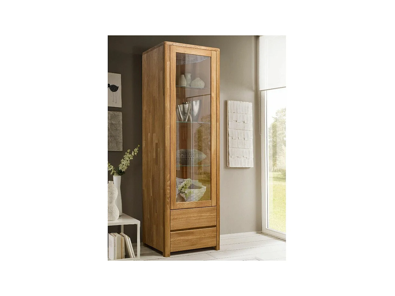 Vitrine en chêne massif 1 porte Eliza 62cm