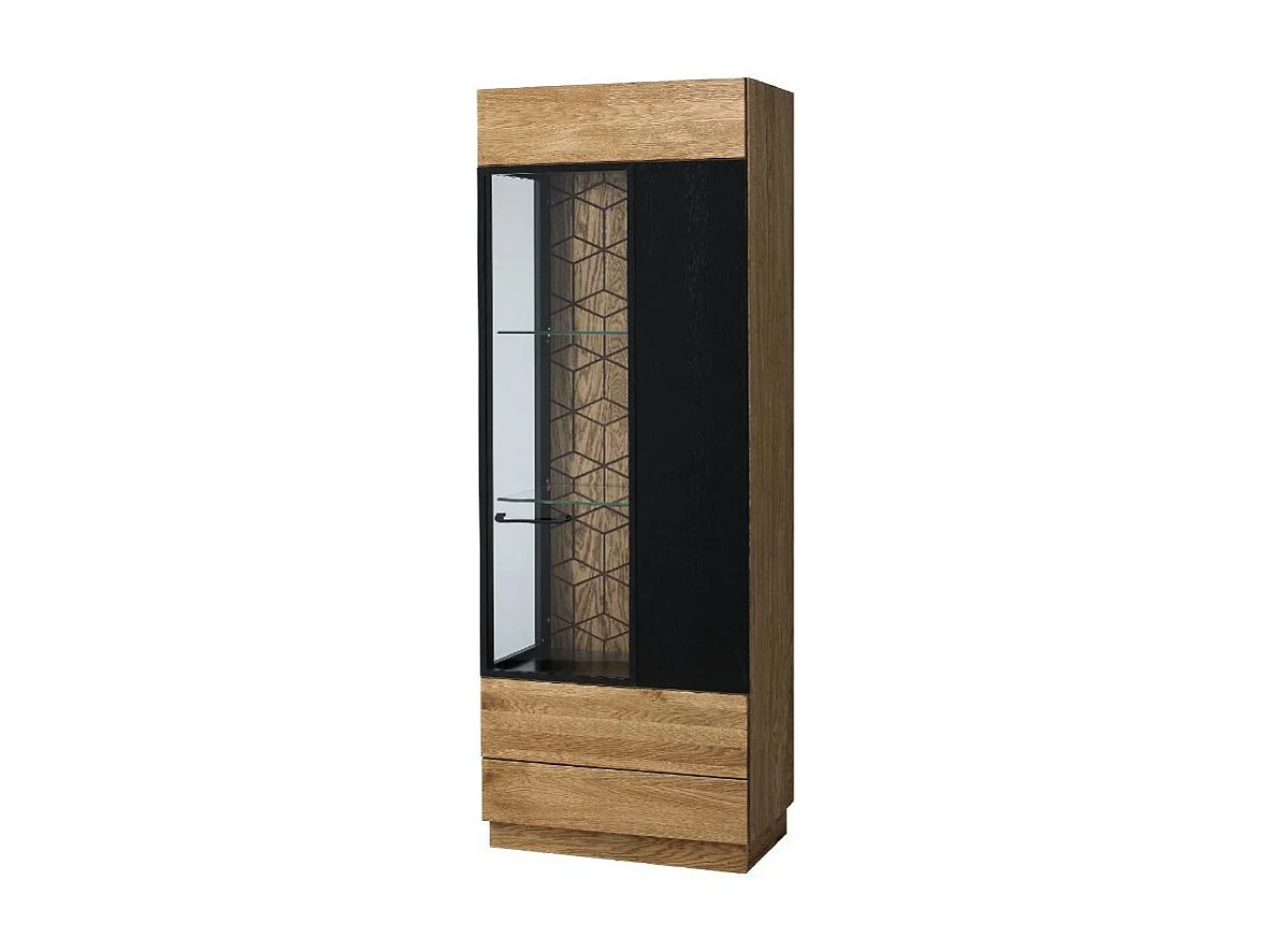 Vitrina 1 puerta en madera de roble miel y acero negro Mazora 67 cm