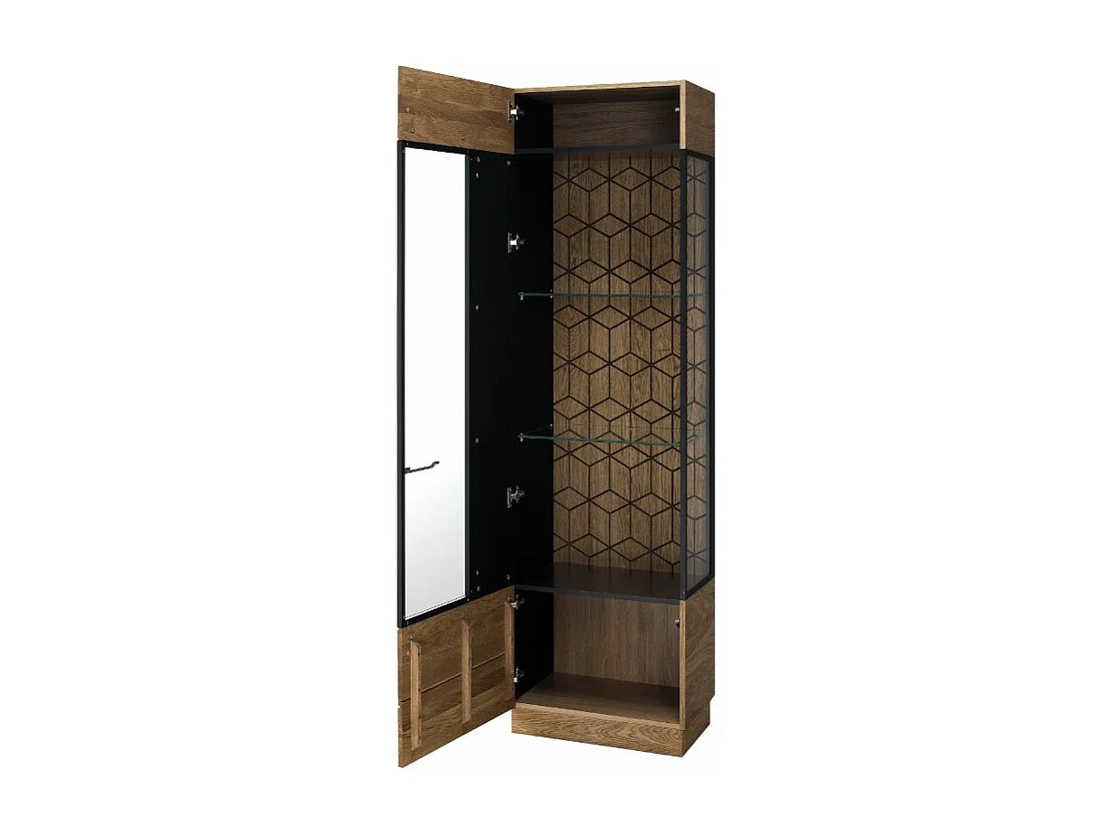 Vitrine 1 porte en bois de chêne miel et acier noir Mazora 67cm