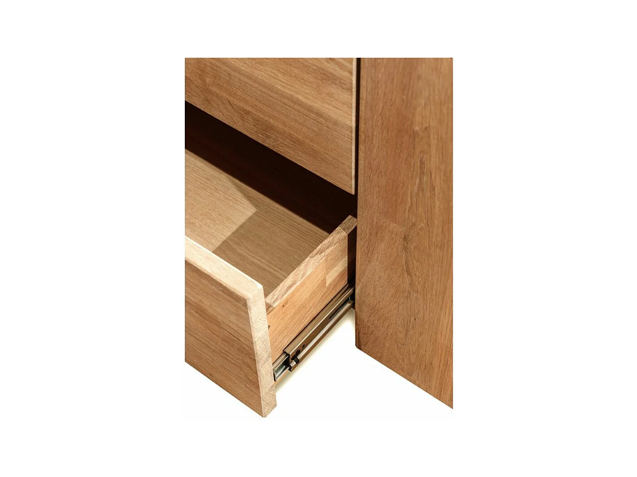 Vitrine en chêne massif blanchi 1 porte vitrée 2 tiroirs Nordo 80cm