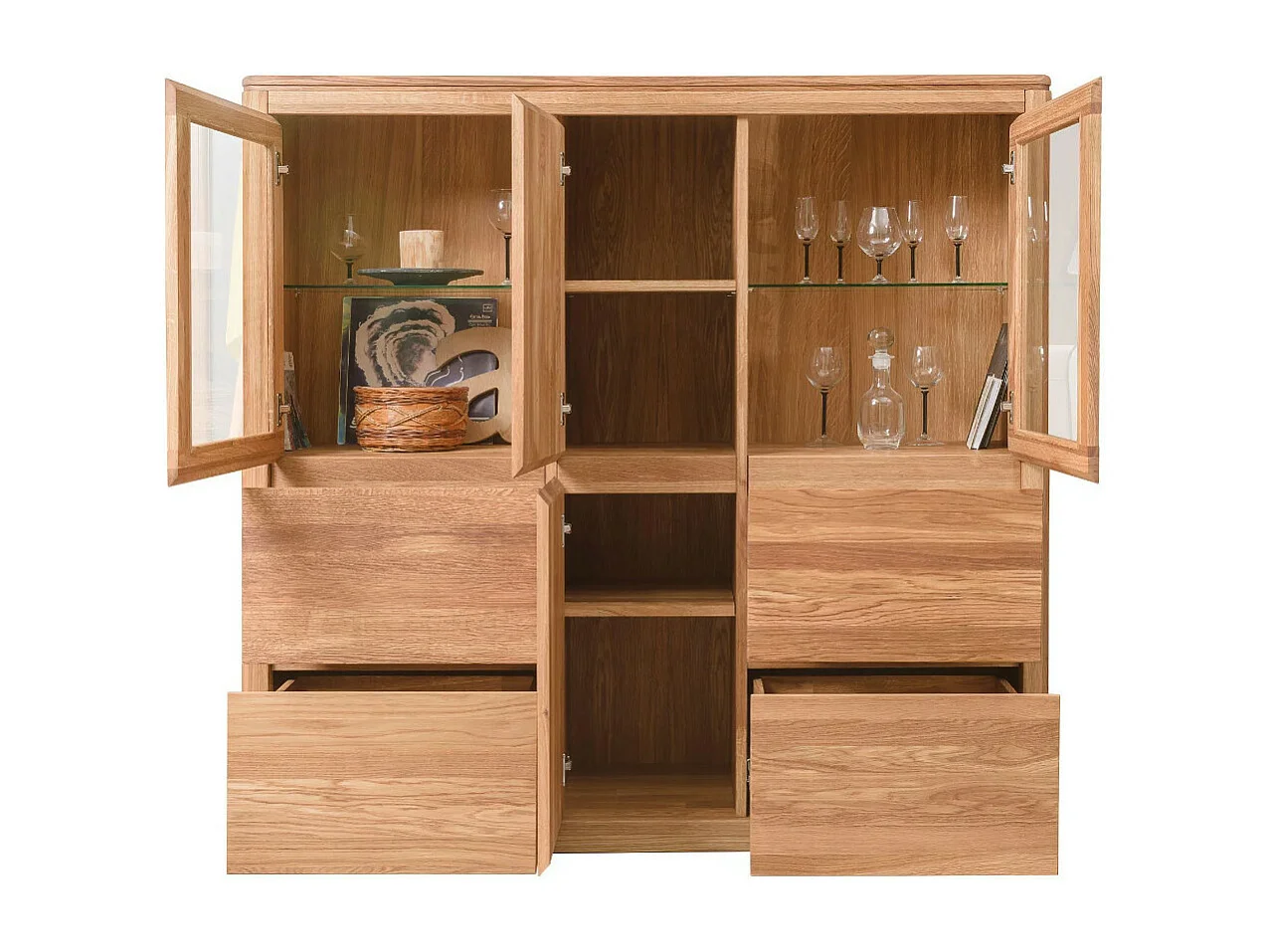 Vitrina de roble macizo y cristal Velida 150 cm