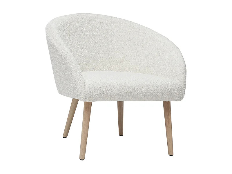 Sillón blanco efecto borreguillo con patas de madera clara OLIVIA