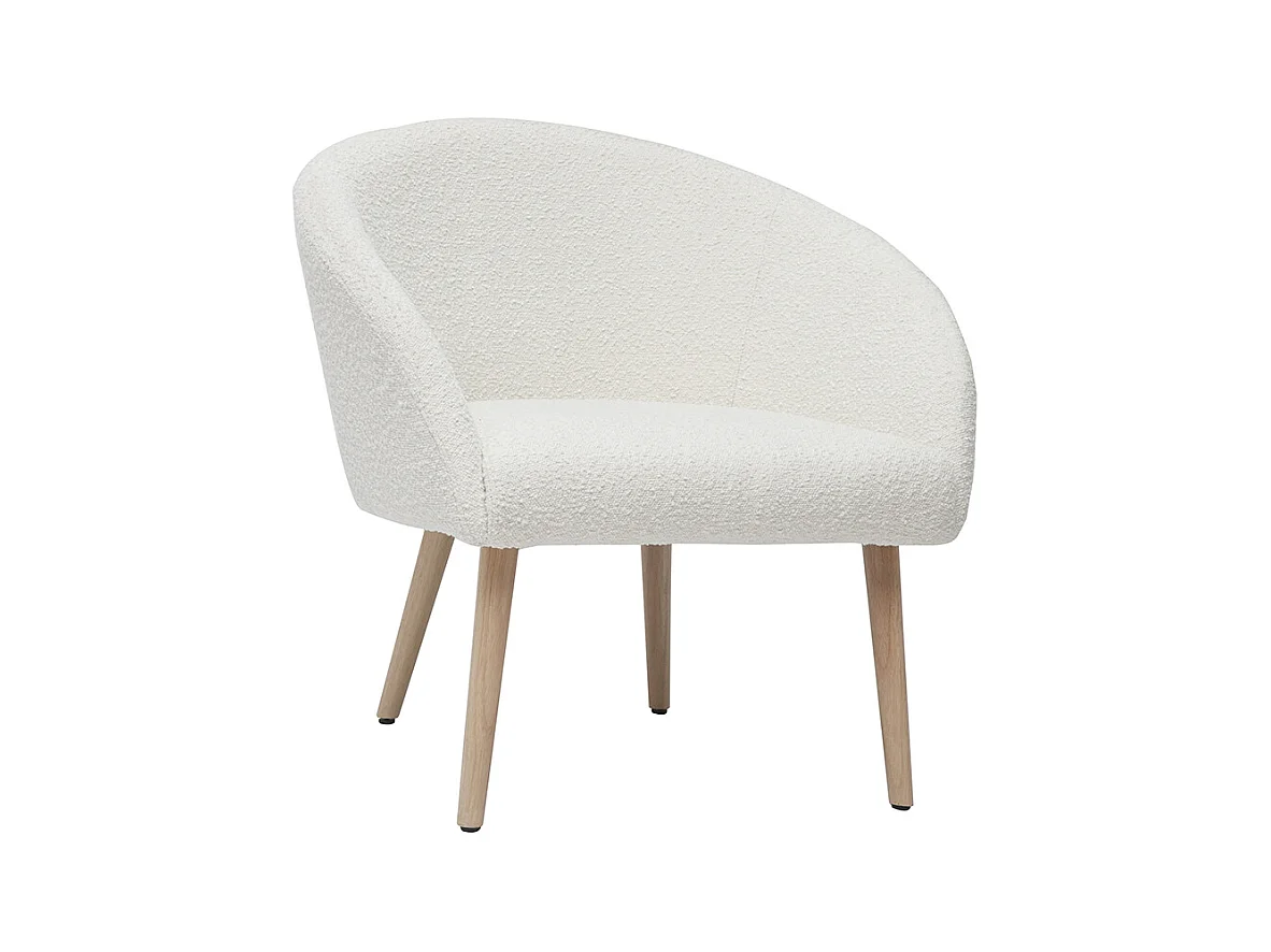 Sillón blanco efecto borreguillo con patas de madera clara OLIVIA