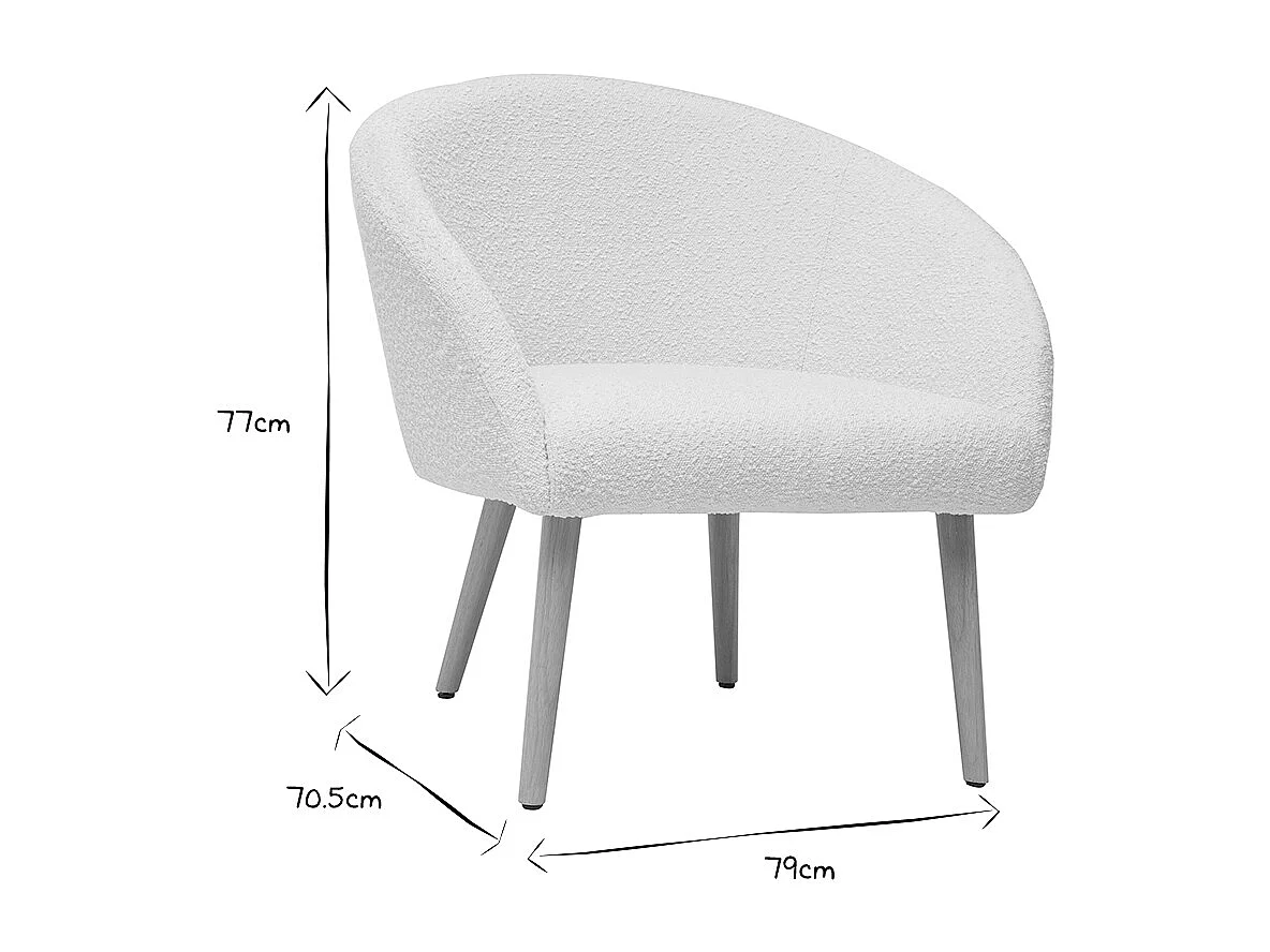 Sillón blanco efecto borreguillo con patas de madera clara OLIVIA