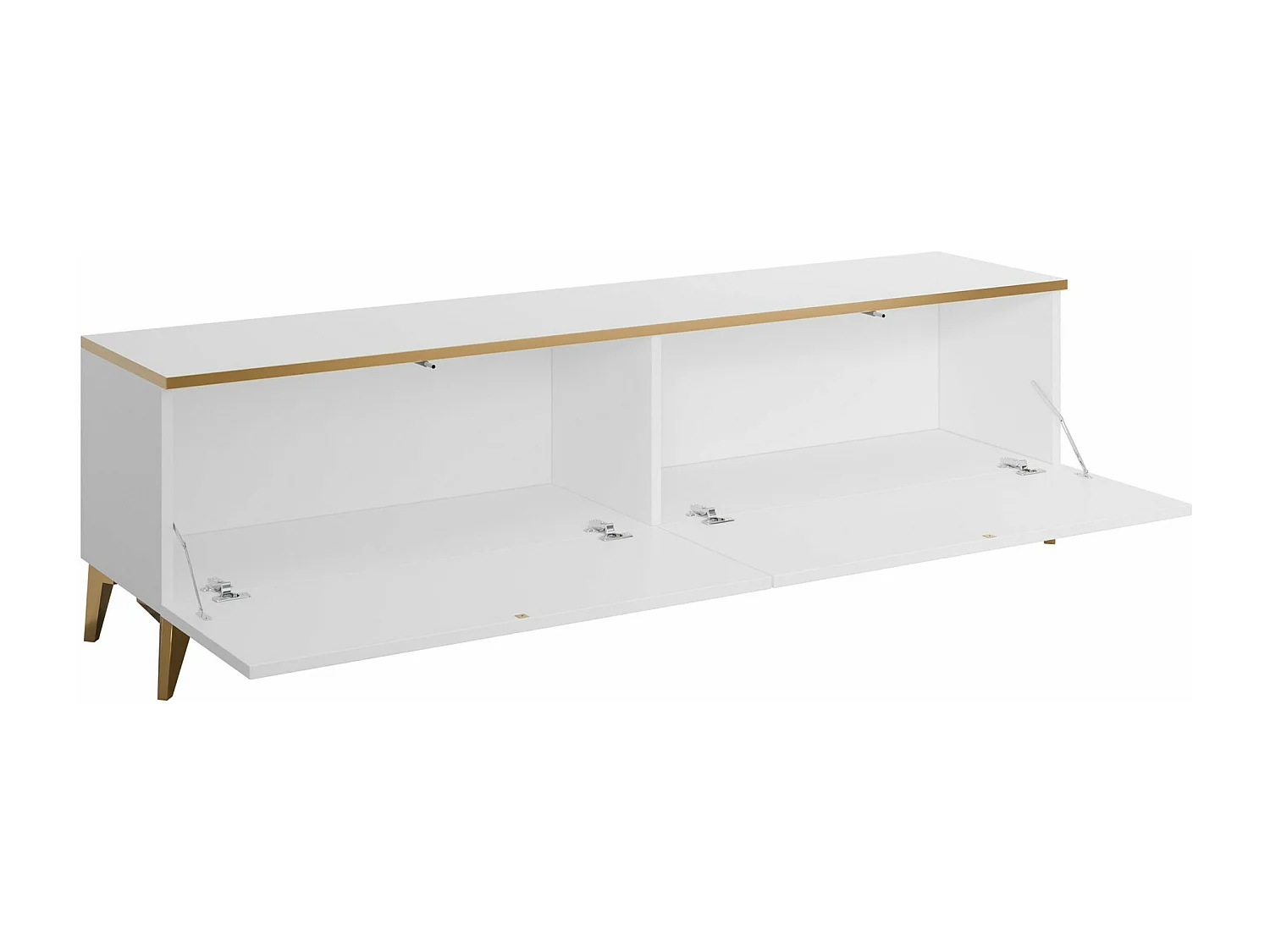Meuble TV Comfivo Virfera 103, Blanc brillant|Blanc|Doré, 180x50x40cm