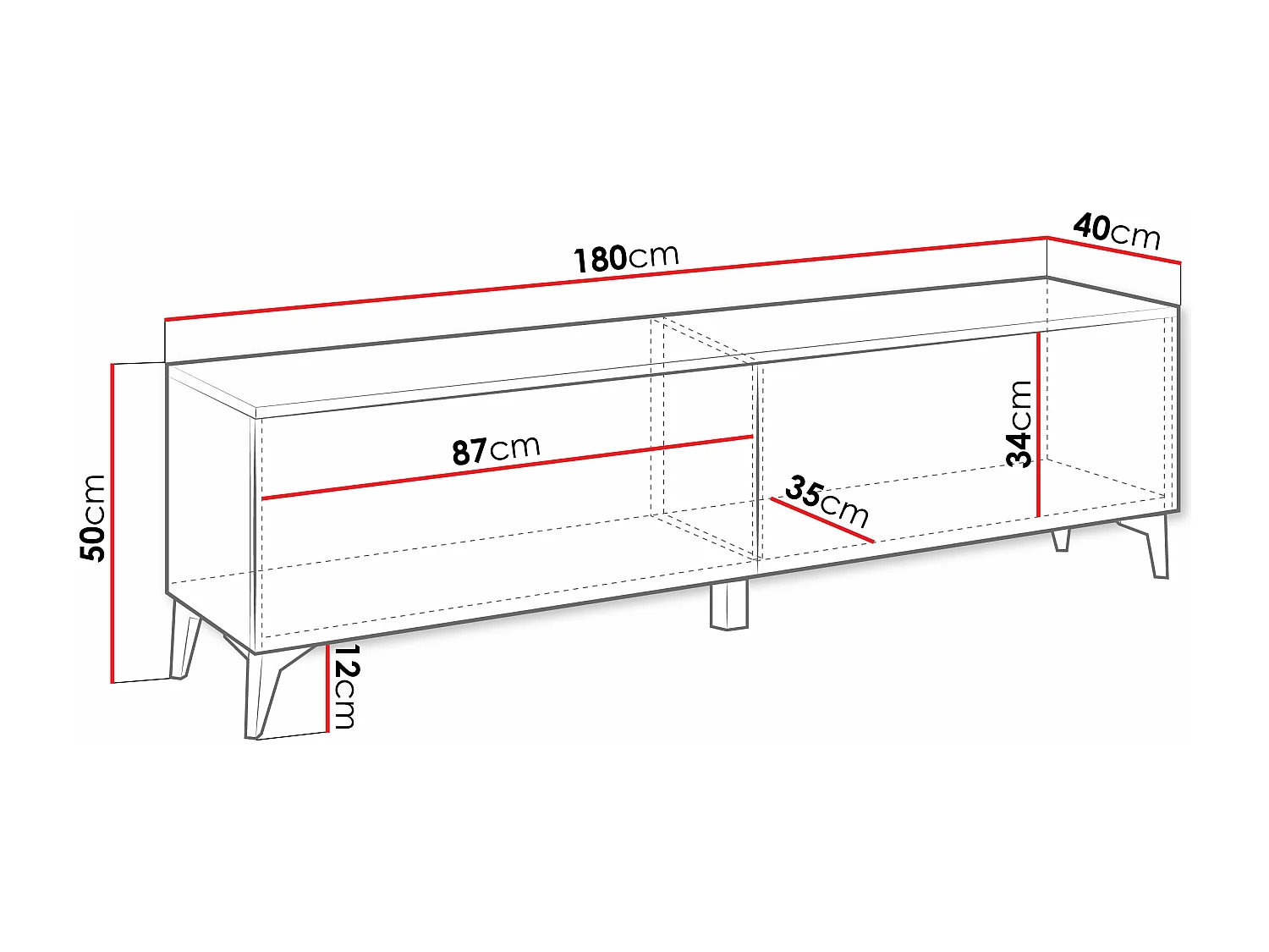 Meuble TV Comfivo Virfera 103, Blanc brillant|Blanc|Doré, 180x50x40cm
