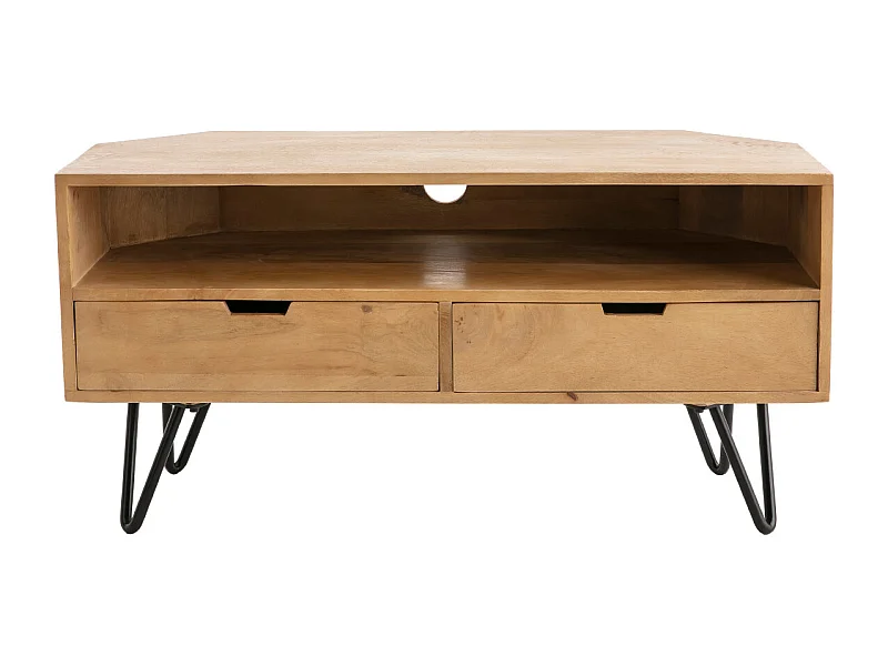 Mueble TV angular de madera de mango maciza y metal 100 cm VIBES