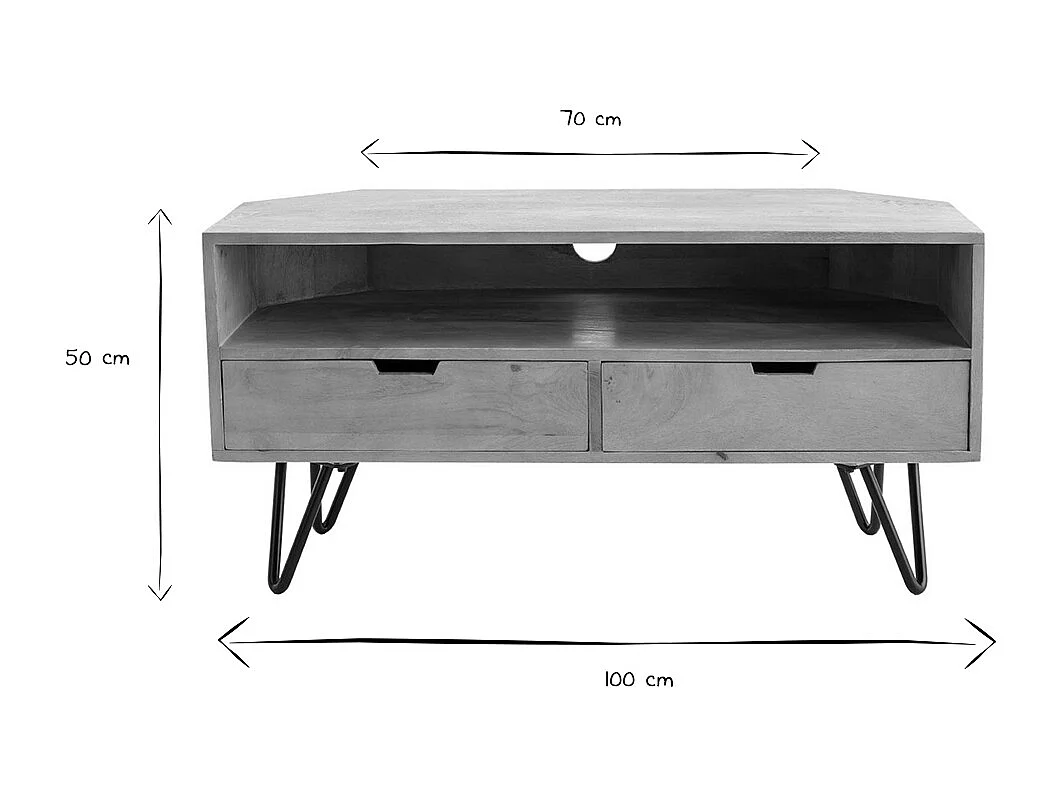 Mueble TV angular de madera de mango maciza y metal 100 cm VIBES