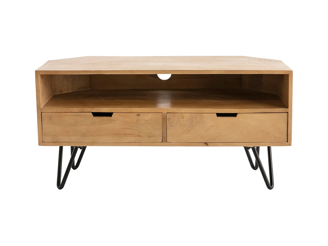 Meuble TV d'angle en bois manguier massif et métal noir L100 cm VIBES